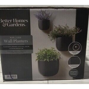 Better Homes & Gardens 4/6/8inch Wall Planters, Blake 3-Pack In Black Hrdwre Inc